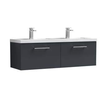 Nuie Arno Wall Hung 2-Drawer Vanity Unit with Double Polymarble Basin 1200mm Wide - Satin Anthracite