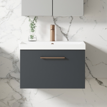 Nuie Arno Wall Hung 1-Drawer Vanity Unit with Basin-3 600mm Wide - Satin Anthracite