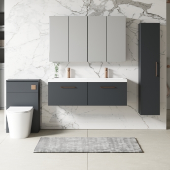Nuie Arno Wall Hung 2-Drawer Vanity Unit with Double Ceramic Basin 1200mm Wide - Satin Anthracite