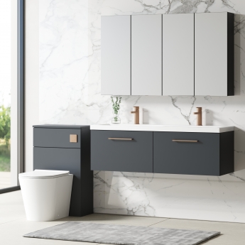 Nuie Arno Wall Hung 2-Drawer Vanity Unit with Double Ceramic Basin 1200mm Wide - Satin Anthracite