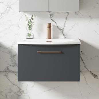 Nuie Arno Wall Hung 1-Drawer Vanity Unit with Basin-4 600mm Wide - Satin Anthracite
