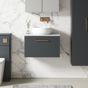 Nuie Arno Wall Hung 1-Drawer Vanity Unit with Bellato Grey Worktop 600mm Wide - Satin Anthracite | Product Image