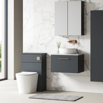 Nuie Arno Wall Hung 1-Drawer Vanity Unit with Bellato Grey Worktop 600mm Wide - Satin Anthracite | Product Image