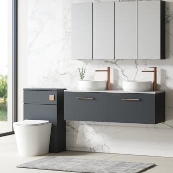 Nuie Arno Wall Hung 2-Drawer Vanity Unit with Bellato Grey Worktop 1200mm Wide - Satin Anthracite | Product Image