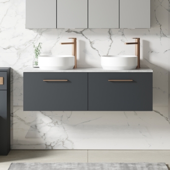 Nuie Arno Wall Hung 2-Drawer Vanity Unit with Bellato Grey Worktop 1200mm Wide - Satin Anthracite | Product Image