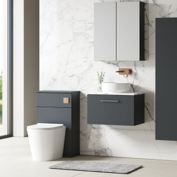 Nuie Arno Wall Hung 1-Drawer Vanity Unit with Carrera Marble Worktop 600mm Wide - Satin Anthracite | Product Image