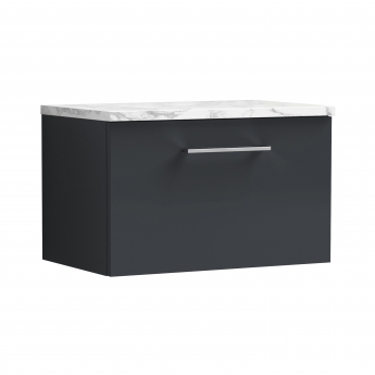 Nuie Arno Wall Hung 1-Drawer Vanity Unit with Carrera Marble Worktop 600mm Wide - Satin Anthracite | Product Image