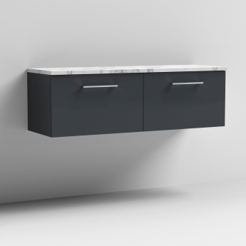 Nuie Arno Wall Hung 2-Drawer Vanity Unit with Carrera Marble Worktop 1200mm Wide - Satin Anthracite | Product Image