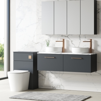 Nuie Arno Wall Hung 2-Drawer Vanity Unit with Carrera Marble Worktop 1200mm Wide - Satin Anthracite | Product Image