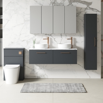 Nuie Arno Wall Hung 2-Drawer Vanity Unit with Carrera Marble Worktop 1200mm Wide - Satin Anthracite | Product Image