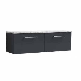 Nuie Arno Wall Hung 2-Drawer Vanity Unit with Carrera Marble Worktop 1200mm Wide - Satin Anthracite | Product Image