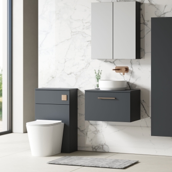 Nuie Arno Wall Hung 1-Drawer Vanity Unit with Worktop 600mm Wide - Satin Anthracite | Product Image