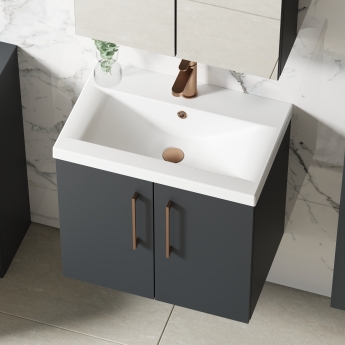 Nuie Arno Wall Hung 2-Door Vanity Unit with Basin-1 600mm Wide - Satin Anthracite