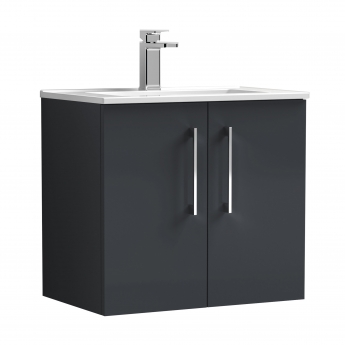 Nuie Arno Wall Hung 2-Door Vanity Unit with Basin-2 600mm Wide - Satin Anthracite