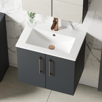 Nuie Arno Wall Hung 2-Door Vanity Unit with Basin-2 600mm Wide - Satin Anthracite