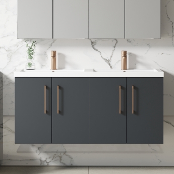 Nuie Arno Wall Hung 4-Door Vanity Unit with Double Polymarble Basin 1200mm Wide - Satin Anthracite