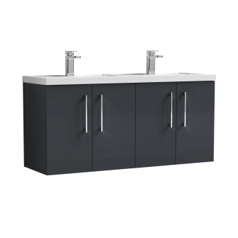 Nuie Arno Wall Hung 4-Door Vanity Unit with Double Polymarble Basin 1200mm Wide - Satin Anthracite