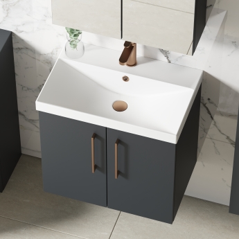 Nuie Arno Wall Hung 2-Door Vanity Unit with Basin-3 600mm Wide - Satin Anthracite