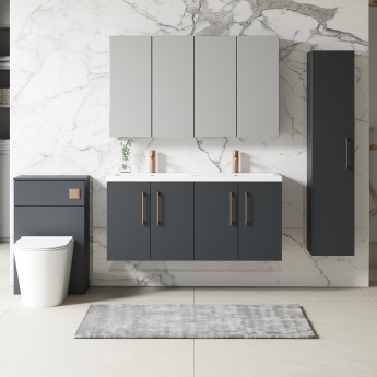 Nuie Arno Wall Hung 4-Door Vanity Unit with Double Ceramic Basin 1200mm Wide - Satin Anthracite