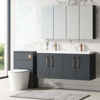 Nuie Arno Wall Hung 4-Door Vanity Unit with Double Ceramic Basin 1200mm Wide - Satin Anthracite