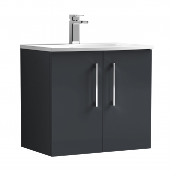Nuie Arno Wall Hung 2-Door Vanity Unit with Basin-4 600mm Wide - Satin Anthracite