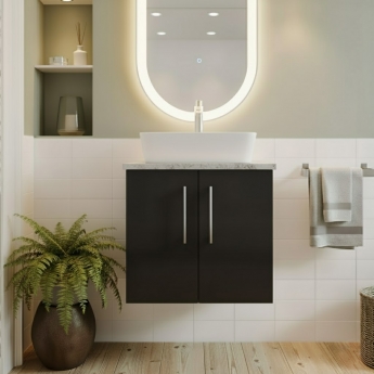 Nuie Arno Wall Hung 2-Door Vanity Unit with Bellato Grey Worktop 600mm Wide - Satin Anthracite