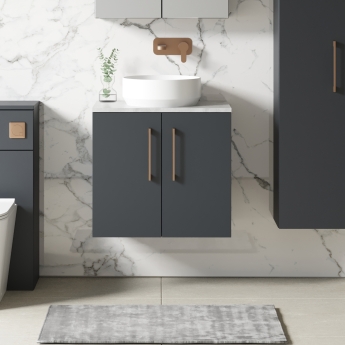 Nuie Arno Wall Hung 2-Door Vanity Unit with Bellato Grey Worktop 600mm Wide - Satin Anthracite | Product Image