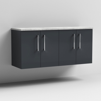 Nuie Arno Wall Hung 4-Door Vanity Unit with Bellato Grey Worktop 1200mm Wide - Satin Anthracite | Product Image
