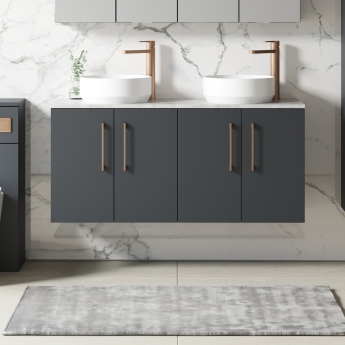 Nuie Arno Wall Hung 4-Door Vanity Unit with Bellato Grey Worktop 1200mm Wide - Satin Anthracite | Product Image