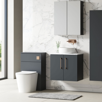 Nuie Arno Wall Hung 2-Door Vanity Unit with Carrera Marble Worktop 600mm Wide - Satin Anthracite | Product Image