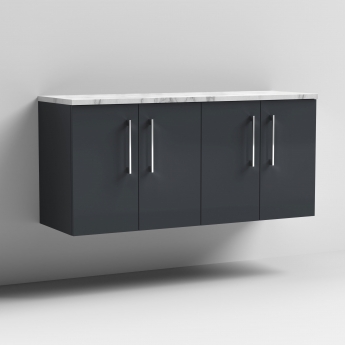Nuie Arno Wall Hung 4-Door Vanity Unit with Carrera Marble Worktop 1200mm Wide - Satin Anthracite | Product Image