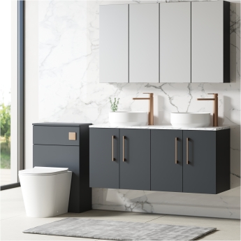 Nuie Arno Wall Hung 4-Door Vanity Unit with Carrera Marble Worktop 1200mm Wide - Satin Anthracite | Product Image