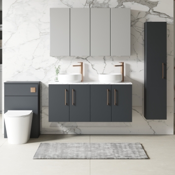Nuie Arno Wall Hung 4-Door Vanity Unit with Carrera Marble Worktop 1200mm Wide - Satin Anthracite | Product Image