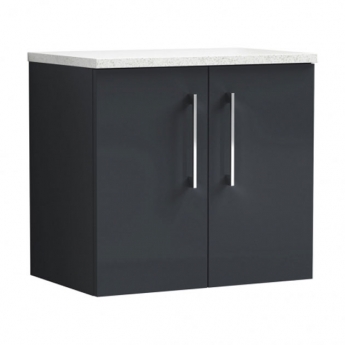 Nuie Arno Wall Hung 2-Door Vanity Unit with Sparkling White Worktop 600mm Wide - Satin Anthracite
