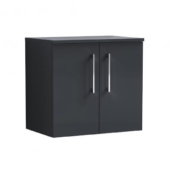 Nuie Arno Wall Hung 2-Door Vanity Unit with Worktop 600mm Wide - Satin Anthracite