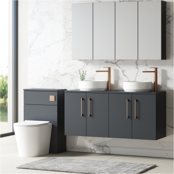 Nuie Arno Wall Hung 4-Door Vanity Unit with Worktop 1200mm Wide - Satin Anthracite | Product Image