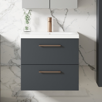 Nuie Arno Wall Hung 2-Drawer Vanity Unit with Basin-1 600mm Wide - Satin Anthracite