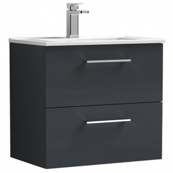 Nuie Arno Wall Hung 2-Drawer Vanity Unit with Basin-2 600mm Wide - Satin Anthracite