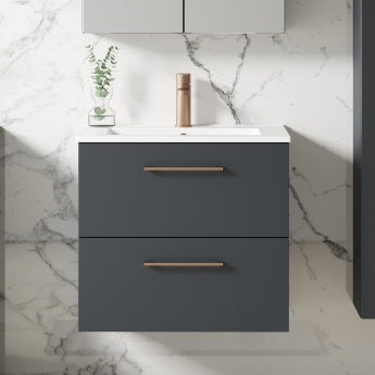 Nuie Arno Wall Hung 2-Drawer Vanity Unit with Basin-2 600mm Wide - Satin Anthracite