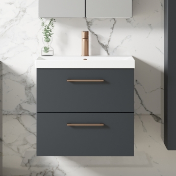 Nuie Arno Wall Hung 2-Drawer Vanity Unit with Basin-3 600mm Wide - Satin Anthracite