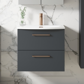 Nuie Arno Wall Hung 2-Drawer Vanity Unit with Basin-4 600mm Wide - Satin Anthracite