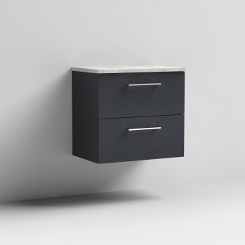 Nuie Arno Wall Hung 2-Drawer Vanity Unit with Bellato Grey Worktop 600mm Wide - Satin Anthracite