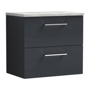 Nuie Arno Wall Hung 2-Drawer Vanity Unit with Bellato Grey Worktop 600mm Wide - Satin Anthracite