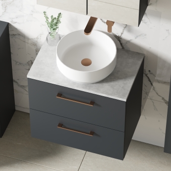 Nuie Arno Wall Hung 2-Drawer Vanity Unit with Bellato Grey Worktop 600mm Wide - Satin Anthracite