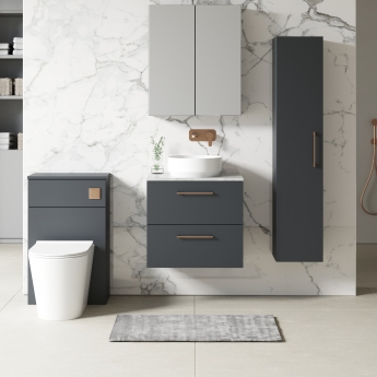 Nuie Arno Wall Hung 2-Drawer Vanity Unit with Bellato Grey Worktop 600mm Wide - Satin Anthracite