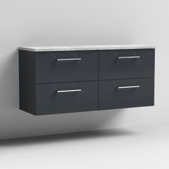 Nuie Arno Wall Hung 4-Drawer Vanity Unit with Bellato Grey Worktop 1200mm Wide - Satin Anthracite | Product Image