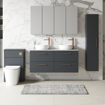 Nuie Arno Wall Hung 4-Drawer Vanity Unit with Bellato Grey Worktop 1200mm Wide - Satin Anthracite | Product Image