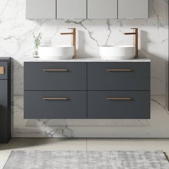 Nuie Arno Wall Hung 4-Drawer Vanity Unit with Bellato Grey Worktop 1200mm Wide - Satin Anthracite | Product Image