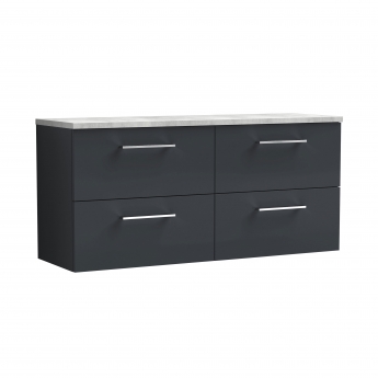 Nuie Arno Wall Hung 4-Drawer Vanity Unit with Bellato Grey Worktop 1200mm Wide - Satin Anthracite | Product Image