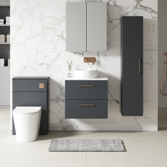 Nuie Arno Wall Hung 2-Drawer Vanity Unit with Carrera Marble Worktop 600mm Wide - Satin Anthracite | Product Image